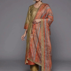 Libas Yoke Design Silk Blend Straight Kurta With Trousers & Dupatta For Women