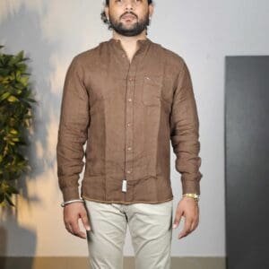 Mr Bowerbird Solid Tailored Fit Mandarin collar Shirt For Men