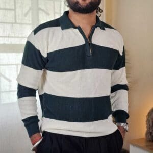 Powerlook Striped Polo Collar Cotton Relaxed Fit T-shirt For Men