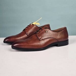 Louis Philippe Camel Brown Solid Leather Formal Derbys For Men