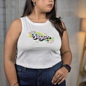 DressBerry Misty White Print Cotton Hollaback Neck Crop Tank Top For Women