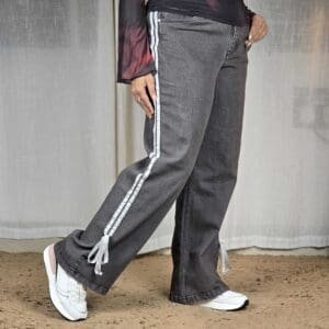 glitchez Wide Leg Side Stripe Bow Detail Jeans For Women