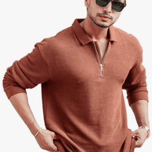 Maniac Textured Polo Neck Full Sleeve T-shirt for Men