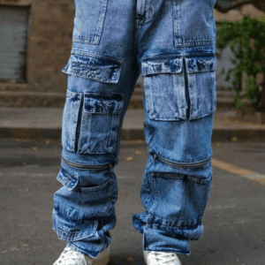 Powerlook Loose Baggy Fit Pure Cotton Denim Cargos For Men