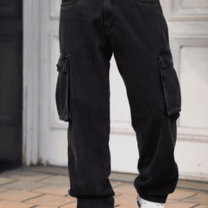 Powerlook Dusty Black Boyfriend Fit Clean Look Cargo Jeans For Men