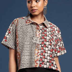 Taavi Ethnic Printed Pure Cotton Kalamkari Shirt Style Top For Women