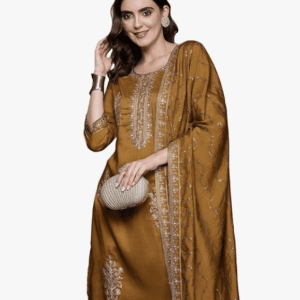 INDO ERA Cotton Blend Embroidered Straight Kurta Set For Women