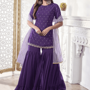 Inddus Floral Embroidered Kurta, Palazzos & Dupatta Set For Women