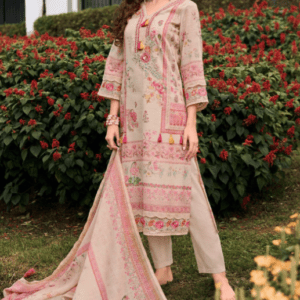 Indo Era Floral Printed Linen Kurta With Trousers And Dupatta Set For Women