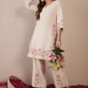 INDO ERA Pure Cotton Floral Embroidered Kurta & Palazzo Set For Women