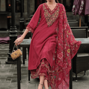 INDO ERA Silk Blend Embroidered Kurta Set For Women