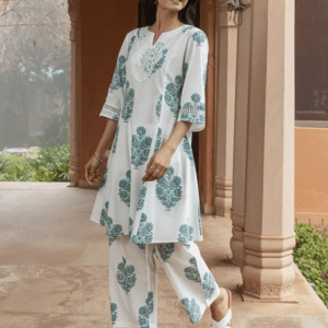 FIORRA White Cotton Flared Kurta Set For Women
