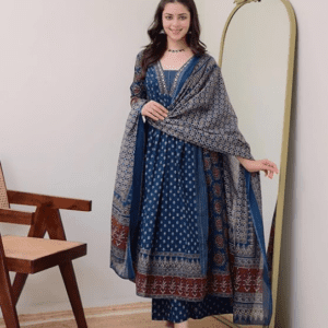 KLOSIA Printed Anarkali Kurta and Pant with Dupatta Set For Women