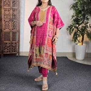 Varanga Ethnic Motifs Printed Chanderi Silk Kurta with Trousers For Women