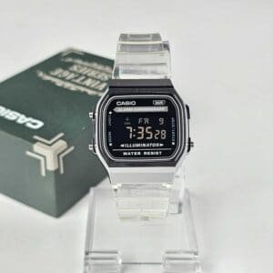 Casio Vintage A168XES-1BDF Black Digital Dial Transparent Resin Strap Watch For Men