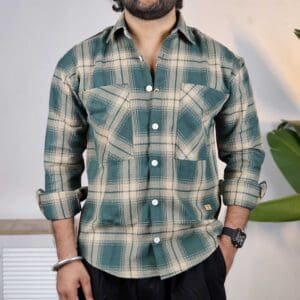 DENNISON Double Pocket Oversized Cotton Checked Shacket For Men