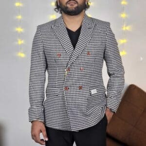 Mr Bowerbird Casual Notched Collar Black & White Checked Blazers for Men