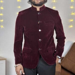 Invictus Ethinic Bandhgala Solid Maroon Blazers for Men