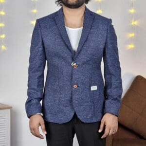 Mr Bowerbird Casual + Formal Notched Collar Solid Navy Blue Blazers for Men
