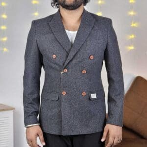 Mr Bowerbird Casual Notched Collar Solid Dark Grey Blazers for Men
