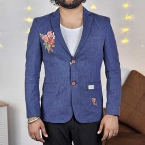 Mr Bowerbird Casual Lapel Collar Floral Blue Blazers for Men