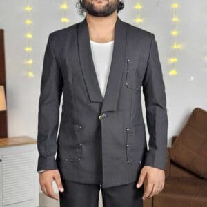 Mr Button Casual + Formal Shawl Collar Solid Black Blazers for Men