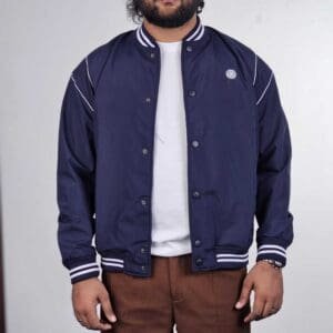 Glitchez Casual Mandarin Collar Solid Blue Bomber Jacket for Men