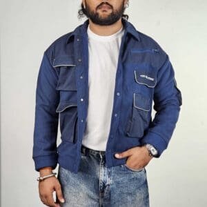 The Souled Store Casual Spread Collar Solid Navy Blue Bomber Jacket for Men