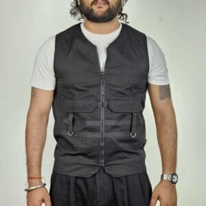Glitchez Casual V-Neck Black Patches Sleeveless Gilet for Men