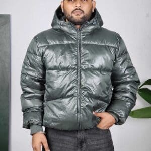 Gap Casual Hood Solid Olive Green Puffer Jacket for Men