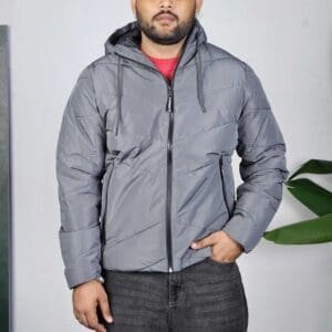 Red Tape Casual Hood Solid Grey Puffer Jacket for Men