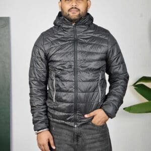 Decathlon Casual Hood Solid Black Puffer Jacket for Men