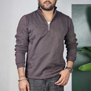 XYXX Relaxed Fit Solid Brown IntelliSmooth Pulse Half-Zip Sweatshirt For Men