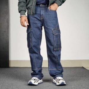 The Indian Garage Co. Relaxed Fit Light Fade Cargo Cotton Jeans For Men