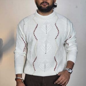 Glitchez Round Neck White Pullover for Men