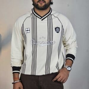 Glitchez V Neck Striped Cream Pullover for Men