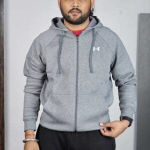 Under Armour Hooded Neck Solid Grey Hoodie for Men