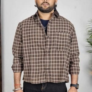 H&M Loose Fit Cropped Flannel Shacket For Men