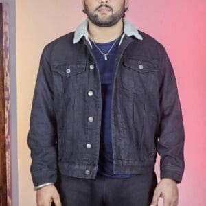 Max Casual Shawl Collar Solid Black Denim Jacket for Men