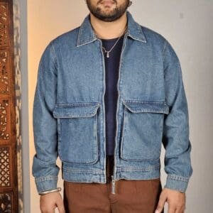 Max Casual Spread Collar Solid Blue Denim Jacket for Men