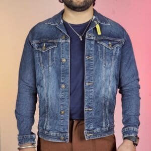 Cantabil Casual Cuban Collar Solid Blue Denim Jacket for Men
