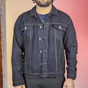 Jack & Jones Casual Spread Collar Solid Dark Blue Denim Jacket for Men