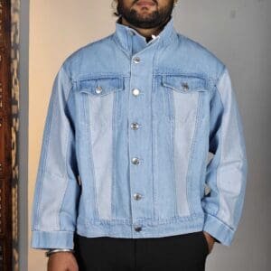 Mast & Harbour Casual Spread Collar Solid Light Blue Denim Jacket for Men