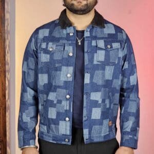 Campus Sutra Casual Shawl Collar Blue Denim Jacket for Men