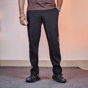 The Souled Store Casual Straight Fit Mid Rise Side Stripes Black Track Pant for Men