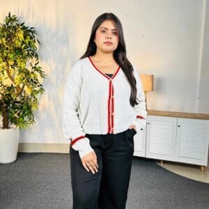 Roadster Casual V Neck Off White Cardigan for Women