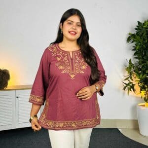 INAAYA JAIPUR Embroidered V-Neck Thread Work Pure Cotton Kurti For Women