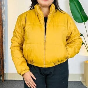 Kotty Casual High Neck Polyester Mustard Puffer Jacket for Women