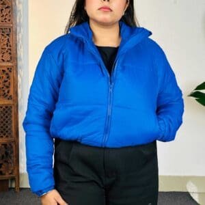 Kotty Casual Mock Collar Solid Blue Puffer Jacket for Women