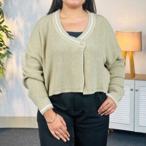 Roadster Casual V Neck Beige Knitted Cardigan for Women